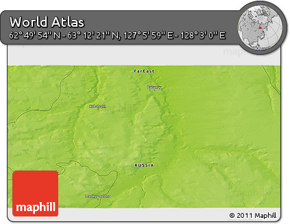 Physical 3D Map of the Area around 63° 1' 7" N, 127° 34' 30" E