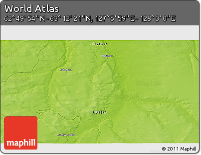 Physical 3D Map of the Area around 63° 1' 7" N, 127° 34' 30" E