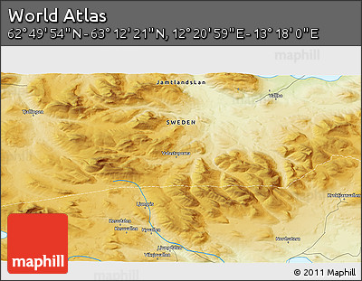 Physical 3D Map of the Area around 63° 1' 7" N, 12° 49' 29" E