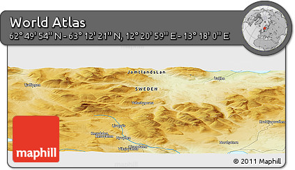 Physical Panoramic Map of the Area around 63° 1' 7" N, 12° 49' 29" E