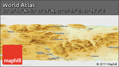 Physical Panoramic Map of the Area around 63° 1' 7" N, 12° 49' 29" E