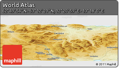 Physical Panoramic Map of the Area around 63° 1' 7" N, 12° 49' 29" E