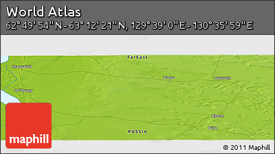 Physical Panoramic Map of the Area around 63° 1' 7" N, 130° 7' 30" E
