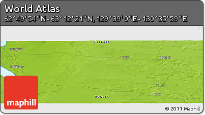 Physical Panoramic Map of the Area around 63° 1' 7" N, 130° 7' 30" E