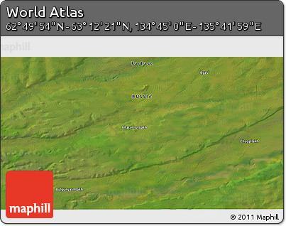 Satellite 3D Map of the Area around 63° 1' 7" N, 135° 13' 29" E