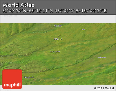 Satellite 3D Map of the Area around 63° 1' 7" N, 135° 13' 29" E