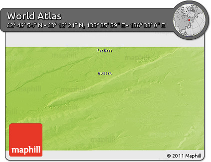Physical 3D Map of the Area around 63° 1' 7" N, 136° 4' 29" E