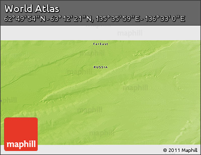 Physical 3D Map of the Area around 63° 1' 7" N, 136° 4' 29" E