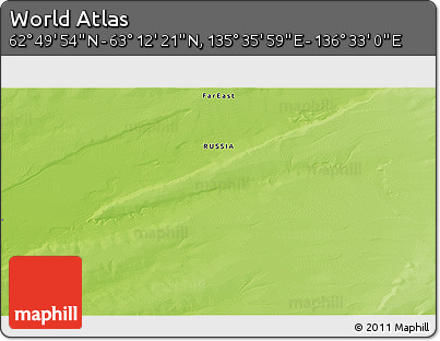 Physical 3D Map of the Area around 63° 1' 7" N, 136° 4' 29" E