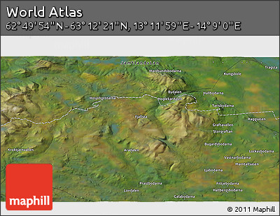 Satellite 3D Map of the Area around 63° 1' 7" N, 13° 40' 30" E
