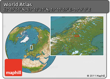 Satellite Location Map of the Area around 63° 1' 7" N, 13° 40' 30" E