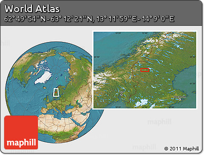 Satellite Location Map of the Area around 63° 1' 7" N, 13° 40' 30" E