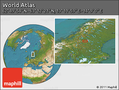 Satellite Location Map of the Area around 63° 1' 7" N, 13° 40' 30" E