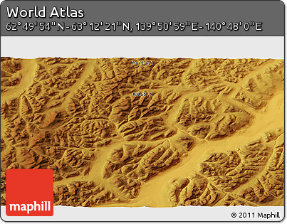 Physical 3D Map of the Area around 63° 1' 7" N, 140° 19' 29" E