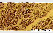 Physical 3D Map of the area around 63° 1' 7" N, 140° 19' 29" E