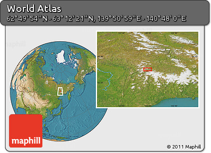 Satellite Location Map of the Area around 63° 1' 7" N, 140° 19' 29" E