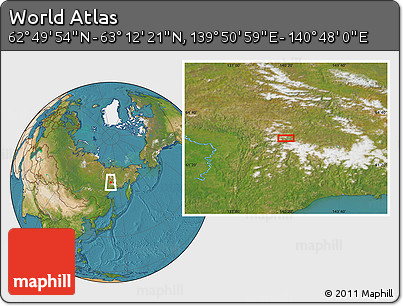 Satellite Location Map of the Area around 63° 1' 7" N, 140° 19' 29" E