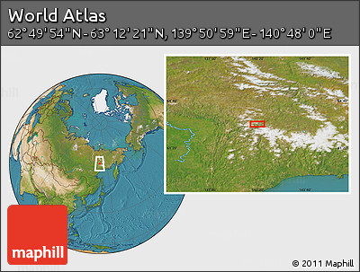 Satellite Location Map of the Area around 63° 1' 7" N, 140° 19' 29" E