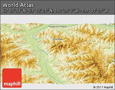 Physical 3D Map of the Area around 63° 1' 7" N, 140° 10' 30" W