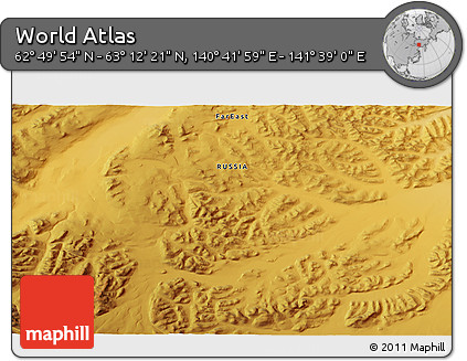 Physical 3D Map of the Area around 63° 1' 7" N, 141° 10' 30" E