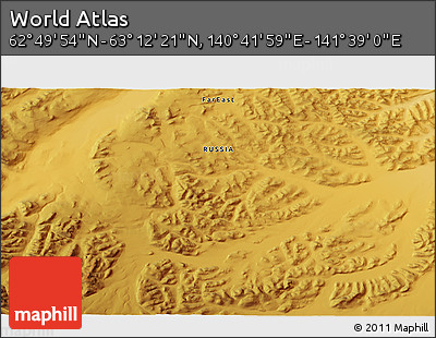 Physical 3D Map of the Area around 63° 1' 7" N, 141° 10' 30" E
