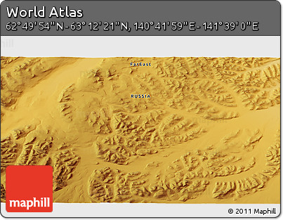 Physical 3D Map of the Area around 63° 1' 7" N, 141° 10' 30" E