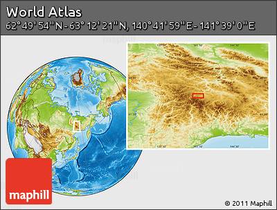 Physical Location Map of the Area around 63° 1' 7" N, 141° 10' 30" E