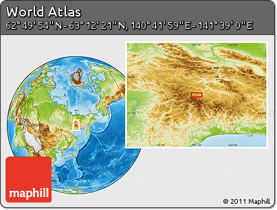 Physical Location Map of the Area around 63° 1' 7" N, 141° 10' 30" E