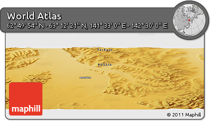 Physical Panoramic Map of the Area around 63° 1' 7" N, 142° 1' 30" E