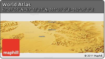 Physical Panoramic Map of the Area around 63° 1' 7" N, 142° 1' 30" E