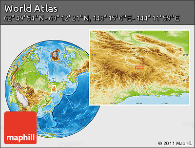 Physical Location Map of the Area around 63° 1' 7" N, 143° 43' 29" E