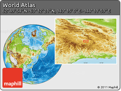 Physical Location Map of the Area around 63° 1' 7" N, 143° 43' 29" E