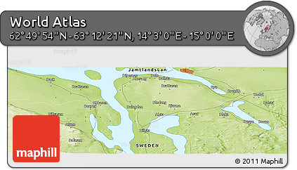 Physical Panoramic Map of the Area around 63° 1' 7" N, 14° 31' 30" E