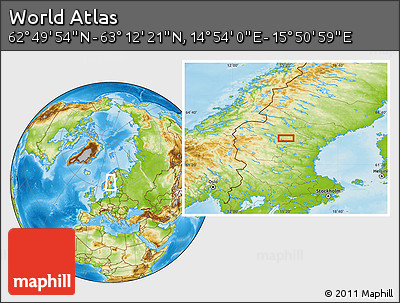 Physical Location Map of the Area around 63° 1' 7" N, 15° 22' 30" E