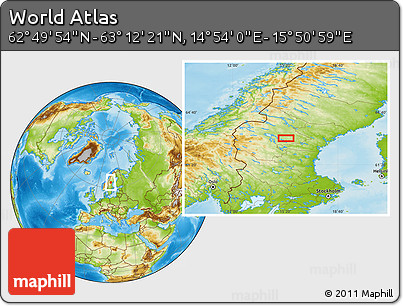 Physical Location Map of the Area around 63° 1' 7" N, 15° 22' 30" E