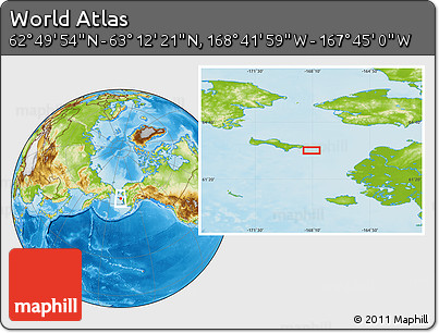 Physical Location Map of the Area around 63° 1' 7" N, 168° 13' 29" W