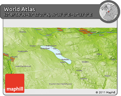 Physical 3D Map of the Area around 63° 1' 7" N, 17° 4' 30" E