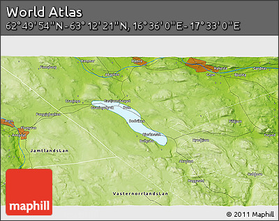 Physical 3D Map of the Area around 63° 1' 7" N, 17° 4' 30" E
