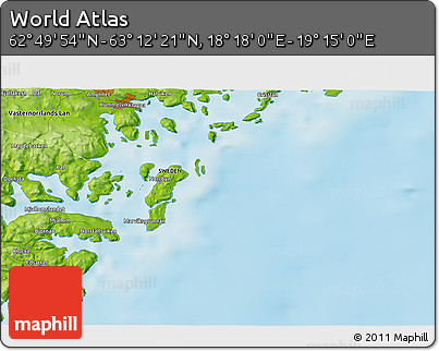 Physical 3D Map of the Area around 63° 1' 7" N, 18° 46' 29" E