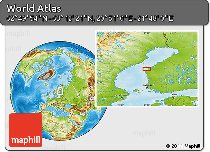 Physical Location Map of the Area around 63° 1' 7" N, 21° 19' 30" E