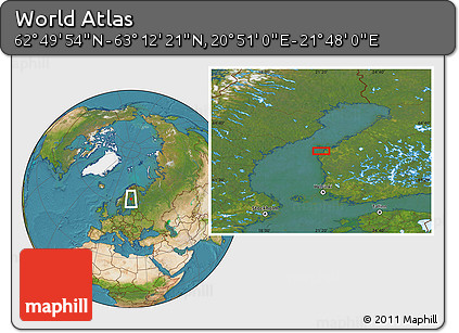Satellite Location Map of the Area around 63° 1' 7" N, 21° 19' 30" E