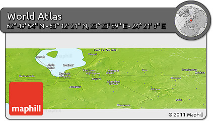 Physical Panoramic Map of the Area around 63° 1' 7" N, 23° 52' 30" E