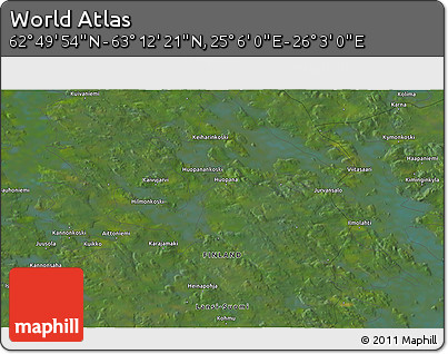 Satellite 3D Map of the Area around 63° 1' 7" N, 25° 34' 30" E