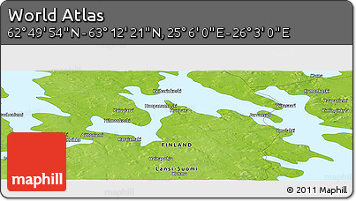 Physical Panoramic Map of the Area around 63° 1' 7" N, 25° 34' 30" E
