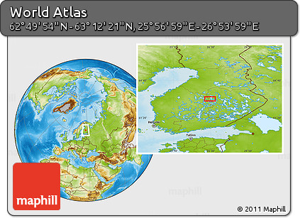 Physical Location Map of the Area around 63° 1' 7" N, 26° 25' 29" E