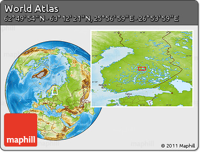 Physical Location Map of the Area around 63° 1' 7" N, 26° 25' 29" E