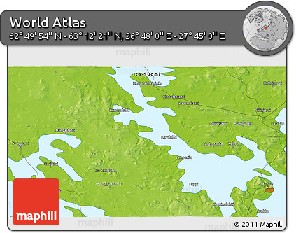 Physical 3D Map of the Area around 63° 1' 7" N, 27° 16' 29" E