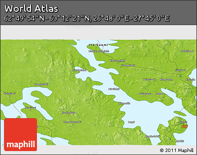 Physical 3D Map of the Area around 63° 1' 7" N, 27° 16' 29" E