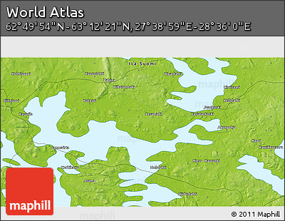 Physical 3D Map of the Area around 63° 1' 7" N, 28° 7' 30" E