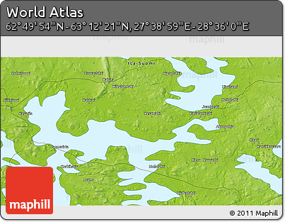 Physical 3D Map of the Area around 63° 1' 7" N, 28° 7' 30" E